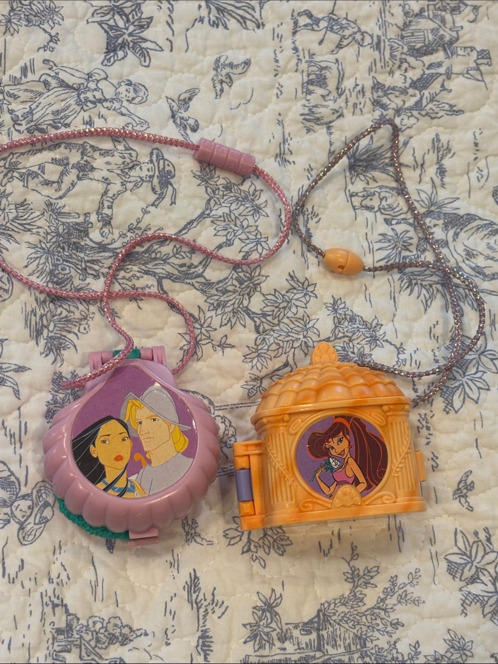 1990s Disney 
Polly pocket type Disney Pocahontas and Hercules necklaces
